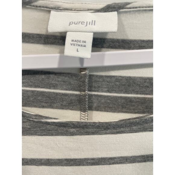 Pure Jill Striped Pullover Top  Long Sleeve Women’s Large Grey White Round Neck - Picture 3 of 6